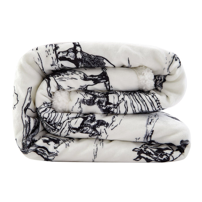 Campfire - Ranch Life Western Toile Campfire Sherpa Throw 6 Per Carton - Black / White