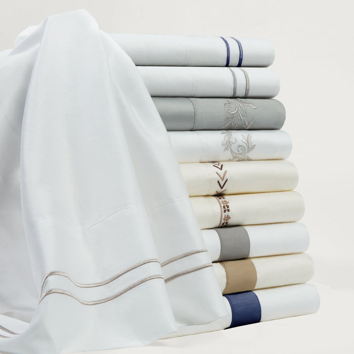 Stripe Sheet - King 350TC Embroidered Stripe Sheet Set (Set of 4) - White / Taupe