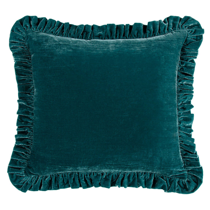 Stella - Faux Silk Velvet Ruffled Euro Sham - Teal