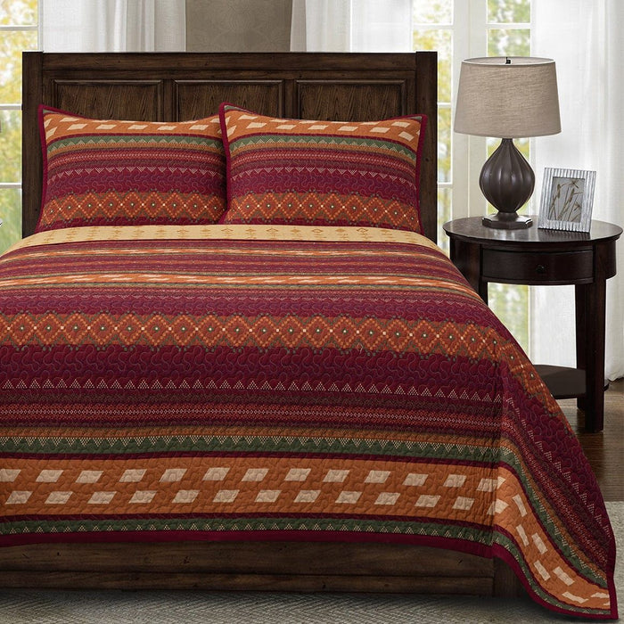 Solace - King Reversible Quilt Set (Set of 3) - Red / Orange / Brown