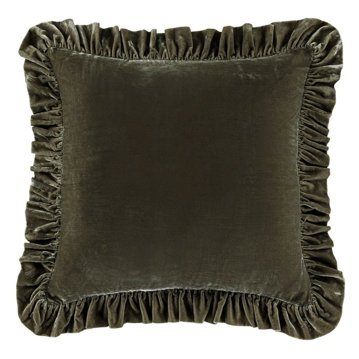Stella - Faux Silk Velvet Ruffled Euro Sham - Fern Green