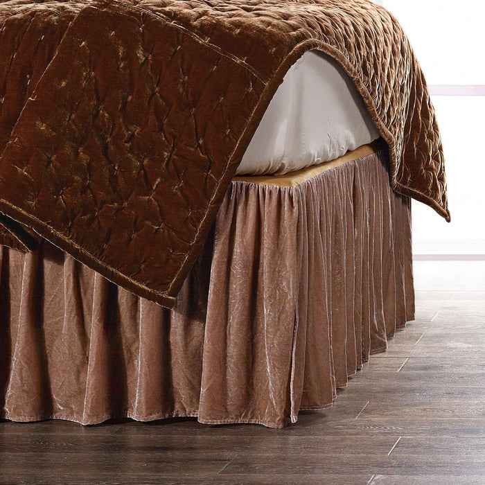 Stella - Queen Faux Silk Velvet Bed Skirt - Dusty Rose