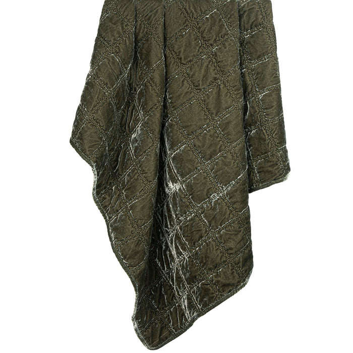 Stella - Faux Silk Velvet Double Box Stitch Throw - Fern Green