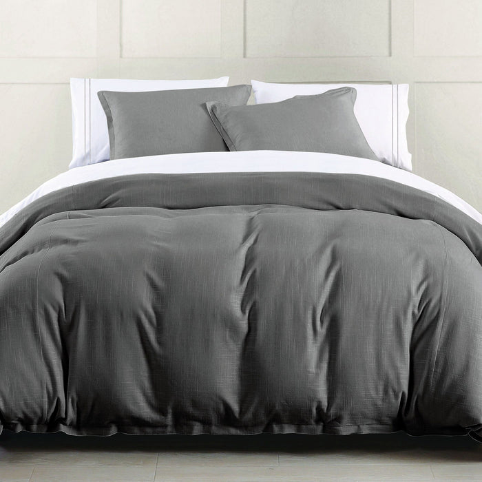 Hera - Queen Washed Linen Flange Comforter Set (Set of 3) - Slate