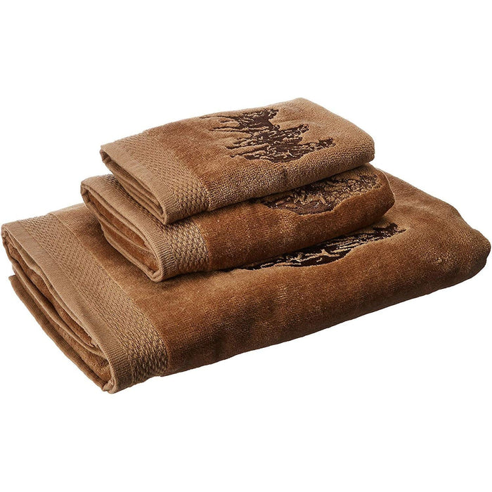 Western Horse - Embroidered 3-Horse Towel Set (Set of 3), 2 Per Carton - Mocha