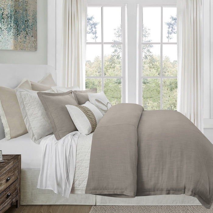 Hera - Queen Washed Linen Flange Duvet Cover Set (Set of 3) - Taupe