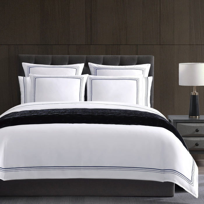 Border Embroidery - King Duvet Cover Set (Set of 3) - Navy