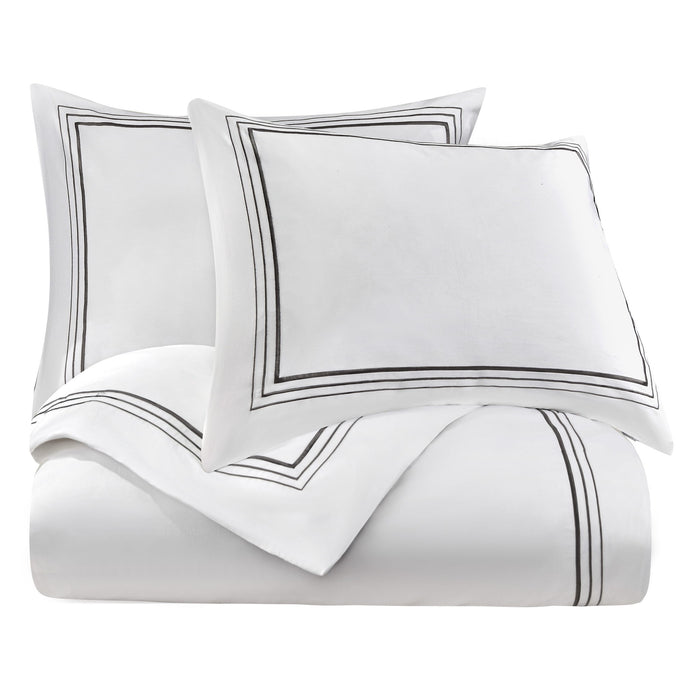 Border Embroidery - Queen Duvet Cover Set (Set of 3) - Gray