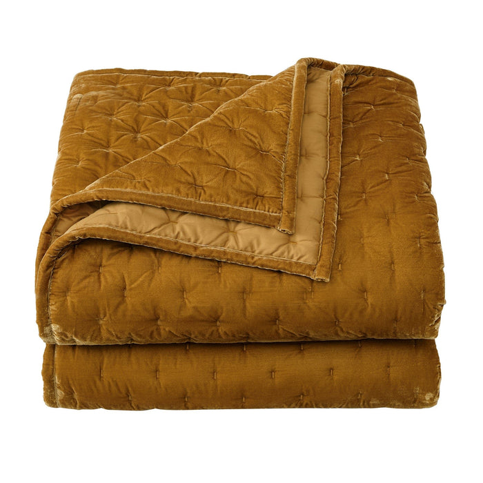 Stella - Full/Queen Faux Silk Velvet Pintuck Quilt - Saffron