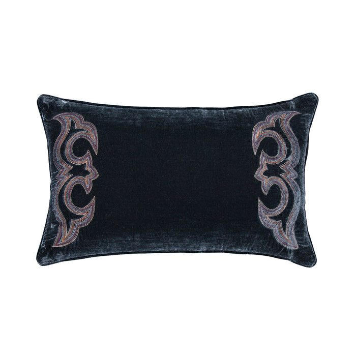 Stella - Boot Stitch Faux Silk Velvet Lumbar Pillow - Midnight Blue
