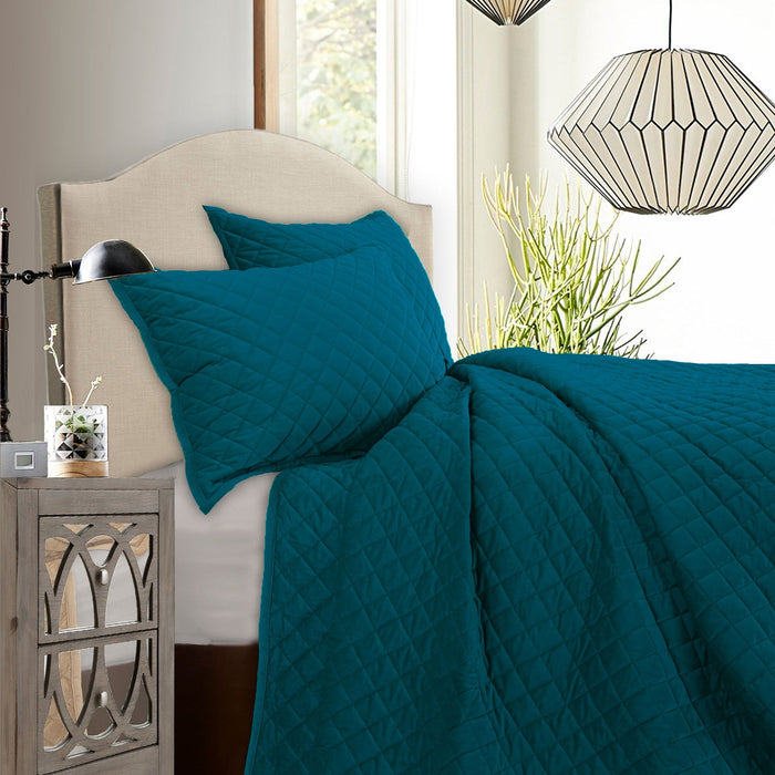 Velvet Diamond - Full/Queen Quilt Set (Set of 3) - Teal
