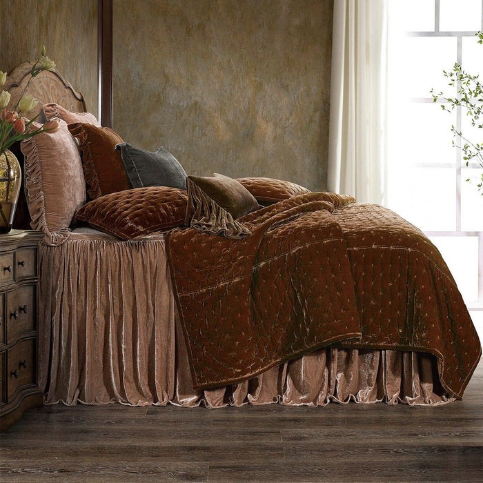 Stella - Twin Faux Silk Velvet Bedspread Set (Set of 2) - Dusty Rose
