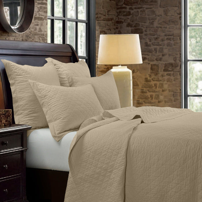 Diamond Linen - King Linen Cotton Diamond Quilt Set (Set of 3) - Light Tan