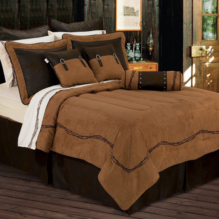 Rustic Barbwire - King Barbwire Comforter Set (Set of 7) - Tan