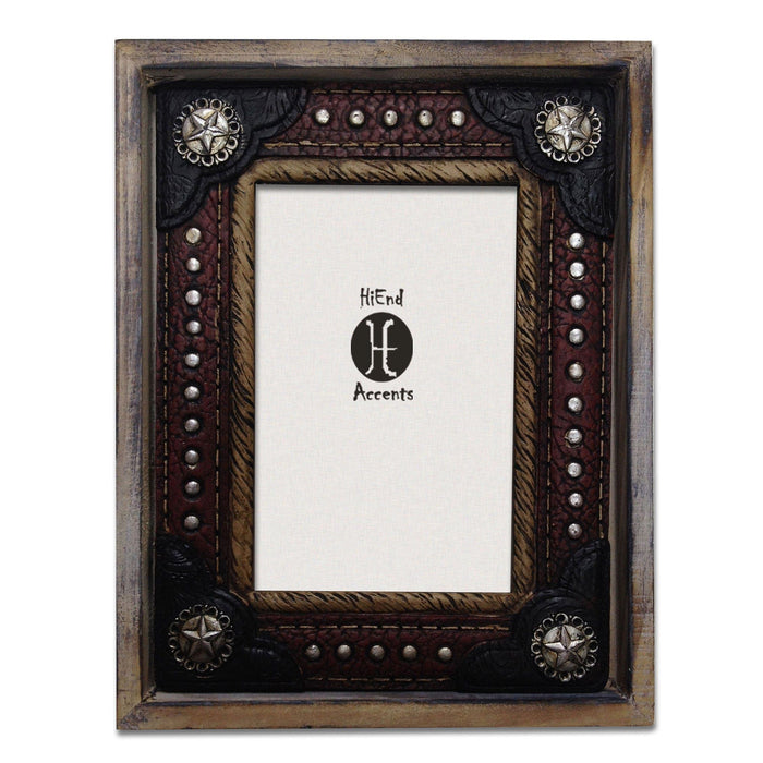 Picture Frame - 4" x 6" Wooden Resin Leather Insert Picture Frame 4 Per Carton - Multi