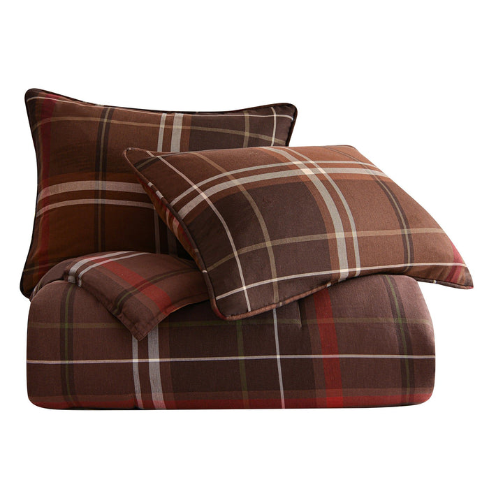 Jackson - King Plaid Comforter Set (Set of 3) - Brown / Red