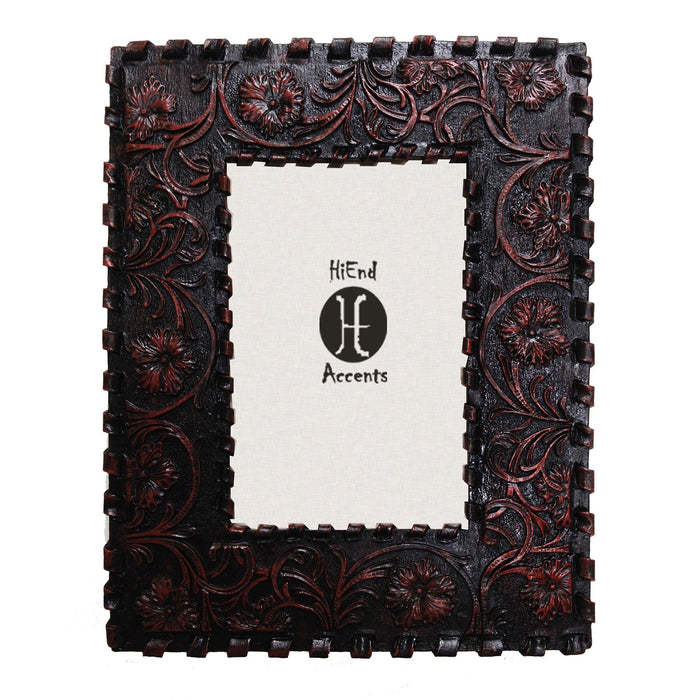 Picture Frame - 4" x 6" Laced Edge Tooled Leather Picture Frame 4 Per Carton - Black / Red