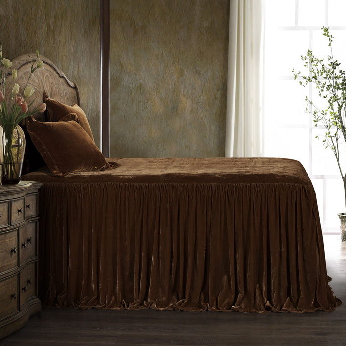 Stella - King Faux Silk Velvet Bedspread Set (Set of 3) - Copper Brown