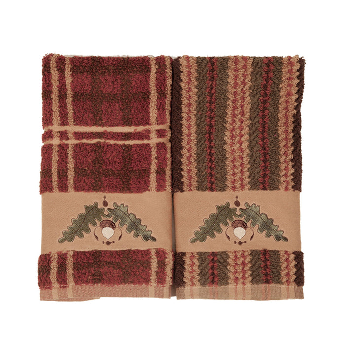 Embroidered Acorn Towel Set, Plaid (Set of 3), 2 Per Carton - Multi