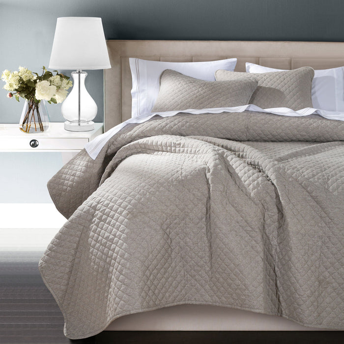 Anna - Twin Diamond Quilted Coverlet - Taupe