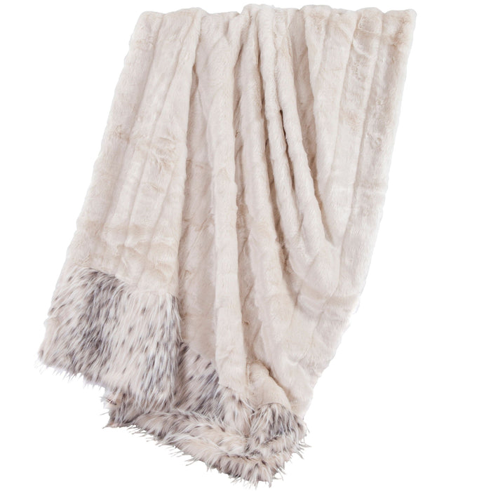 Snow Leopard - Faux Mink & Snow Leopard Oversized Throw Blanket - White