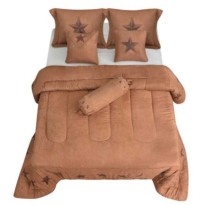 Rustic Star - Full Luxury Star Comforter Set (Set of 7) - Tan
