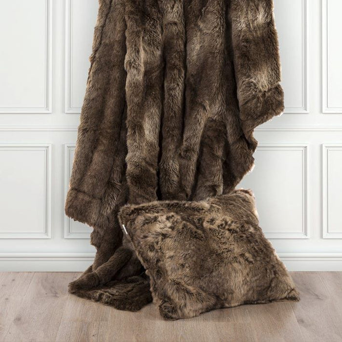 Wolf Fur - Faux Wolf Fur Oversized Throw Pillow - Brown