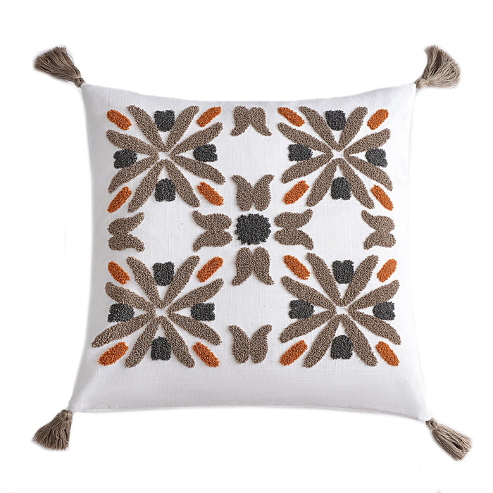 Abbie - Crewel Embroidery Pillow - White