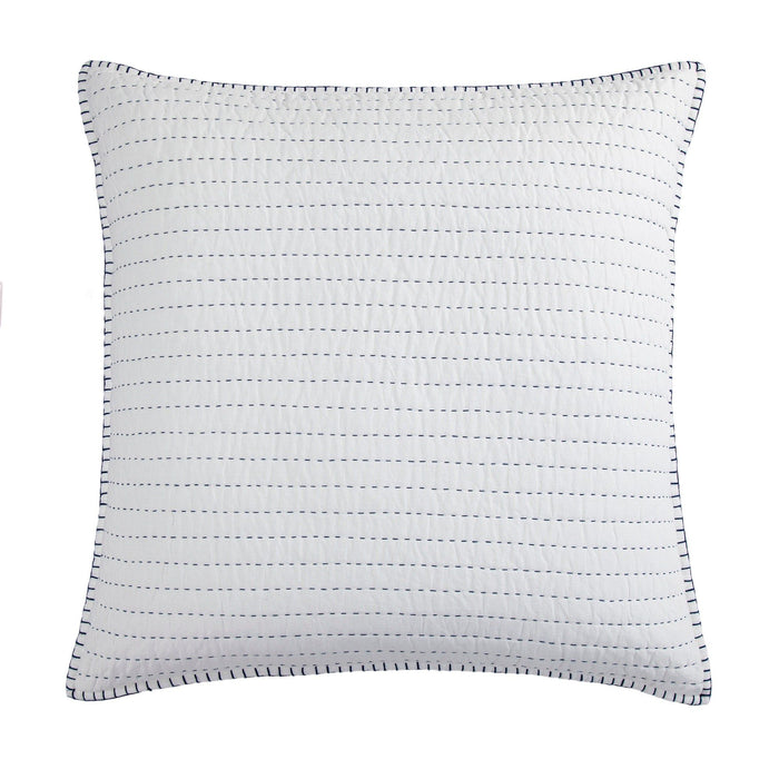 Indigo - Hand-Stitched Euro Sham - White