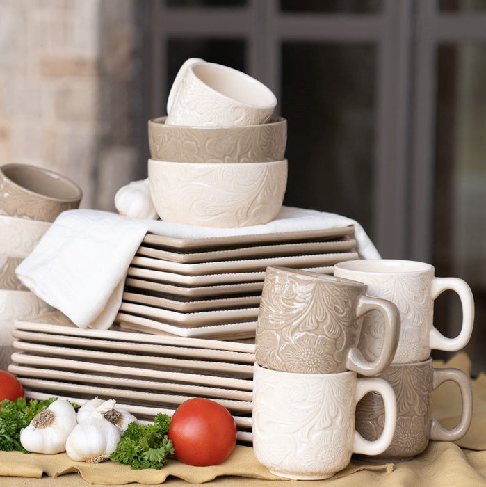 Savannah - Ceramic Dinnerware Set (Set of 16) - Taupe