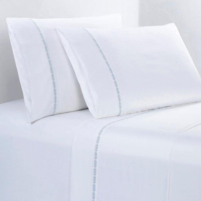 Laurel Sheet - Full 350TC Laurel Embroidered Border Sheet Set (Set of 4) - Light Blue