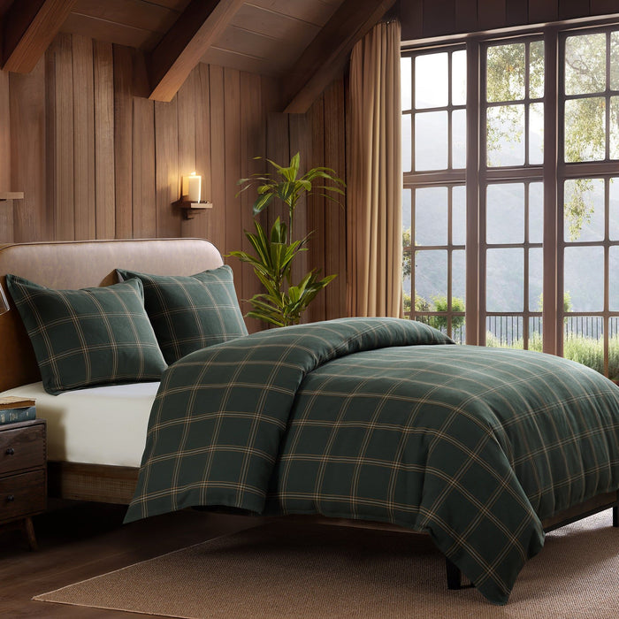 Windowpane - Queen Plaid Duvet Cover Set (Set of 3) - Hunter Green