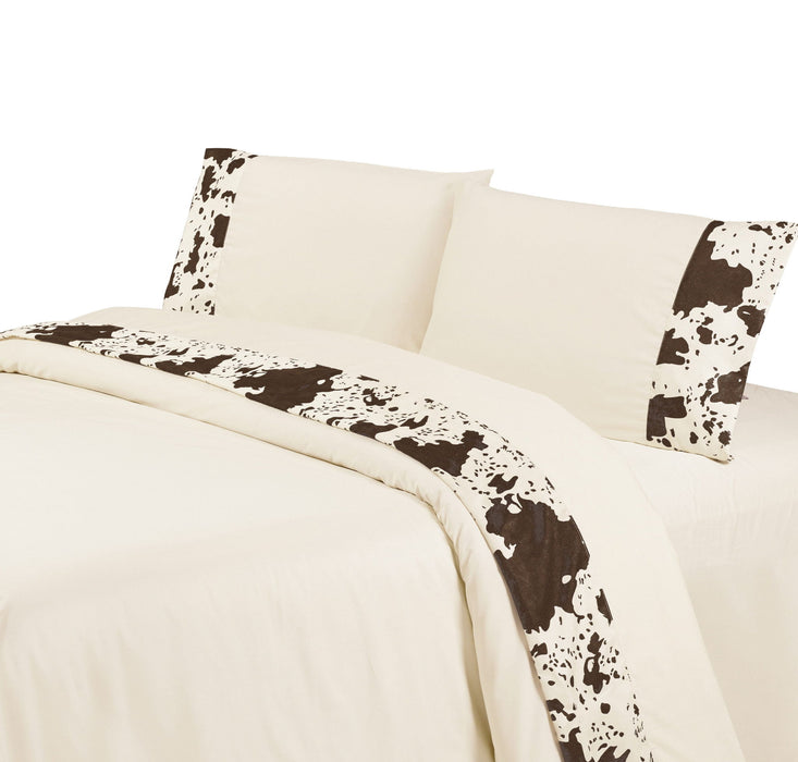 Elsa Cowhide - Queen 350TC Cowhide Sheet Set (Set of 4) - Cream / Dark Brown