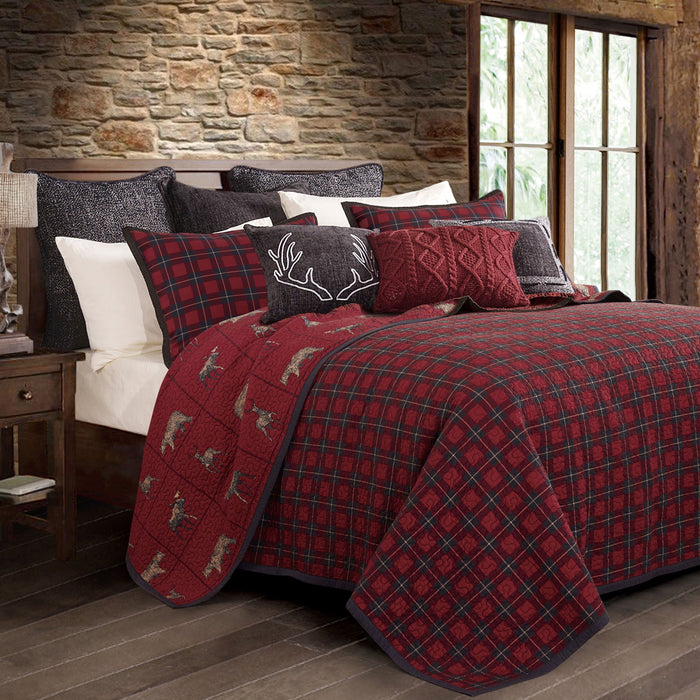 Woodland Plaid - King Reversible Quilt Set (Set of 3) - Red / Navy