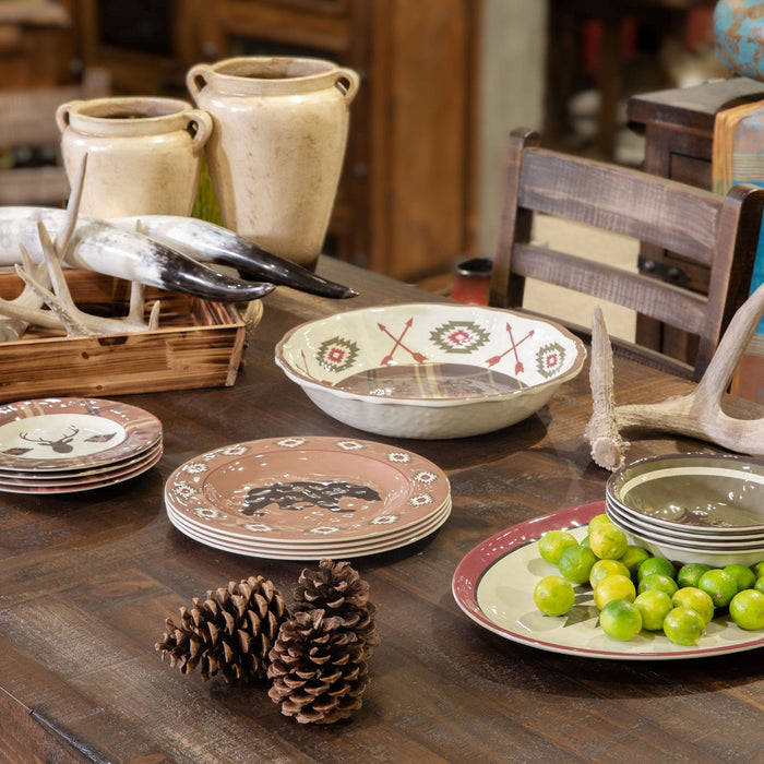 Aztec Bear - Melamine Dinnerware Set (Set of 14), 2 Per Carton - Brown / Red