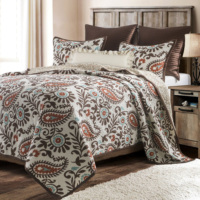 Rebecca - Twin Paisley Reversible Quilt Set (Set of 2) - Turquoise / Brown