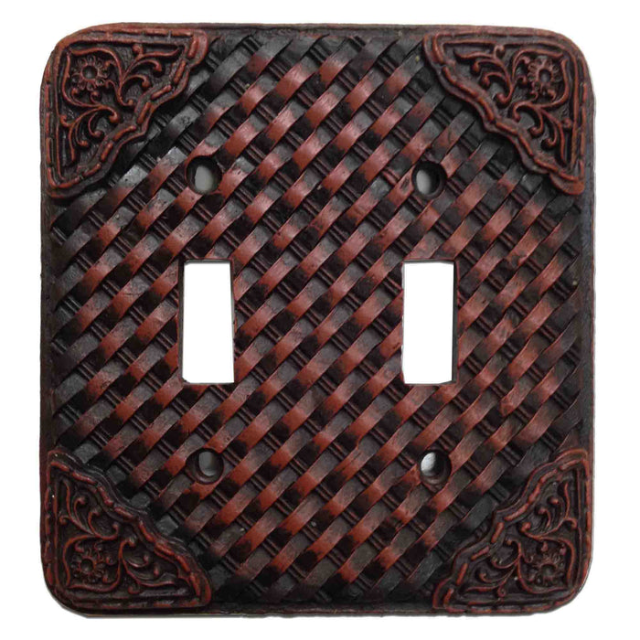 Weaver Switch Plate - 5" x 5.5" Tooled Resin Weaver Double Wall Switch Plate 4 Per Carton - Brown