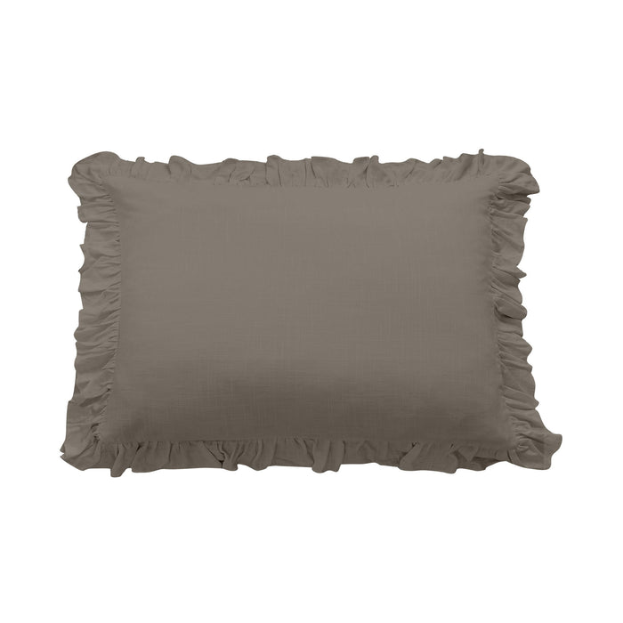 Lily - 21" x 34" Washed Linen Ruffled Pillow Sham - Taupe