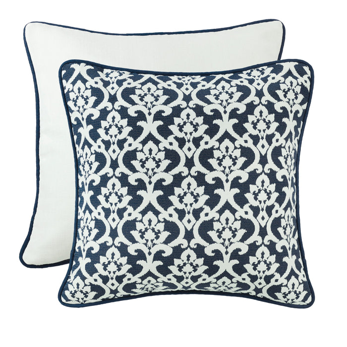 Kavali - Floral Jacquard Piping Detailed Euro Sham - White / Navy