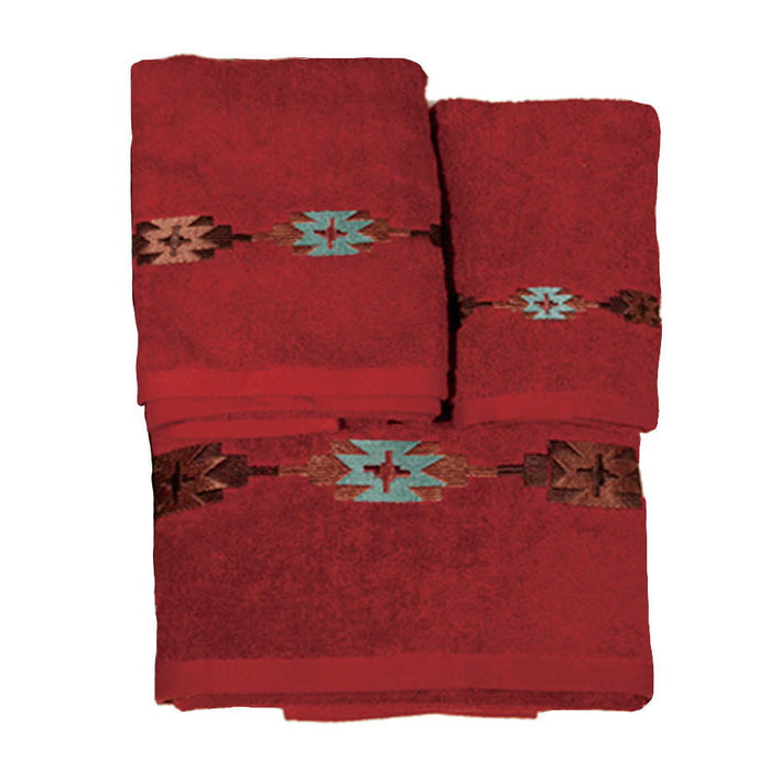Socorro - Embroidered Towel Set (Set of 3), 2 Per Carton - Red