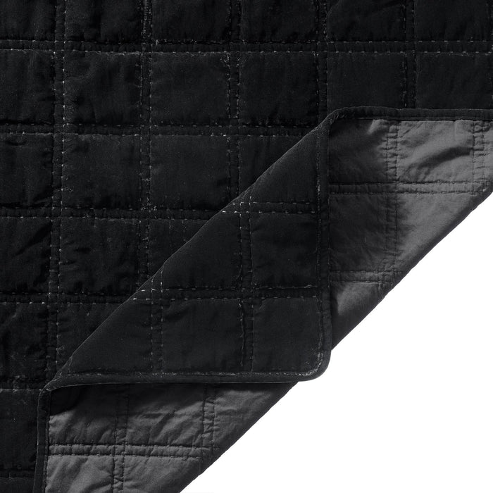 Stella - King Faux Silk Velvet Double Box Stitch Quilt Set (Set of 3) - Black