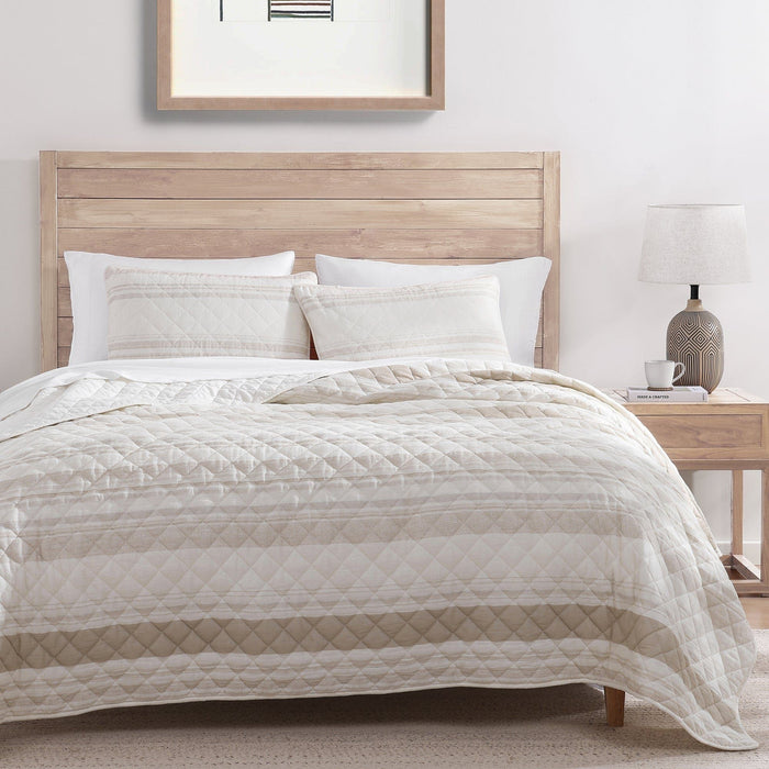 Mystic Stripe - Full/Queen Cotton Gauze Quilt Set (Set of 3) - Taupe