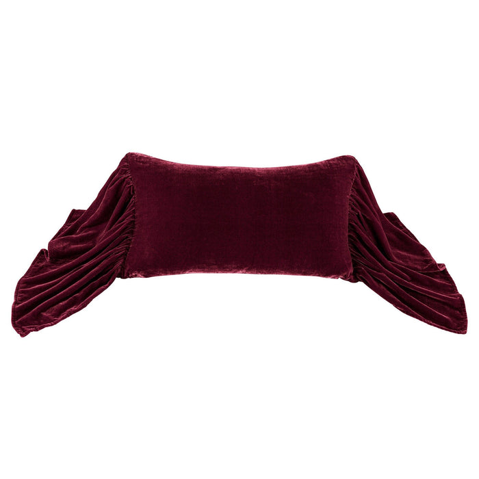 Stella - Faux Silk Velvet Long Ruffled Pillow - Garnet Red