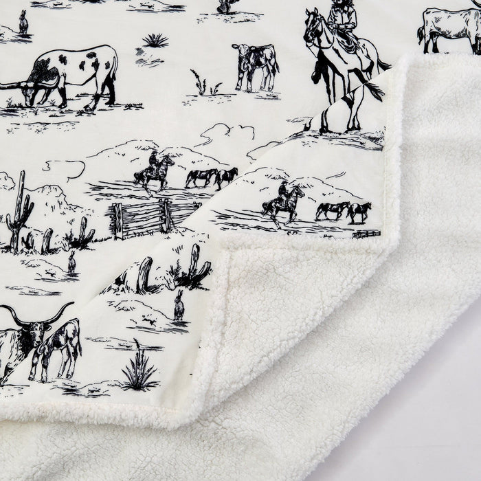 Campfire - Ranch Life Western Toile Campfire Sherpa Throw 6 Per Carton - Black / White