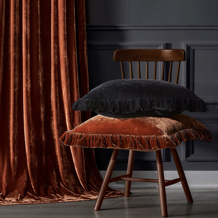 Stella - Faux Silk Velvet Curtain - Copper Brown