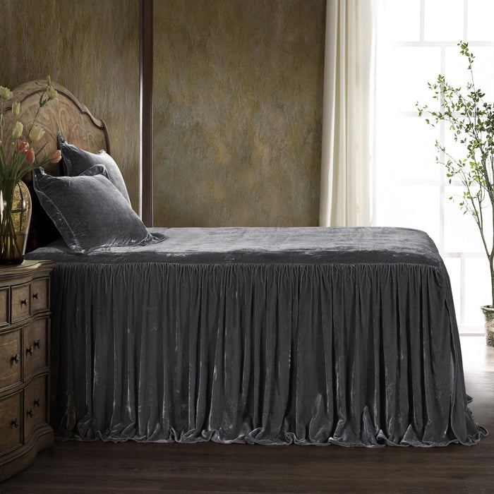 Stella - Queen Faux Silk Velvet Bedspread Set (Set of 3) - Dark Slate