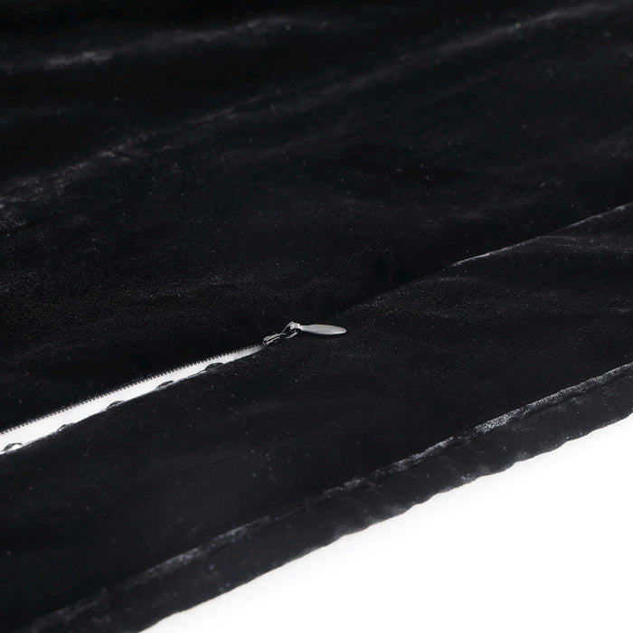 Stella - Full/Queen Faux Silk Velvet Double Box Stitch Quilt Set (Set of 3) - Black