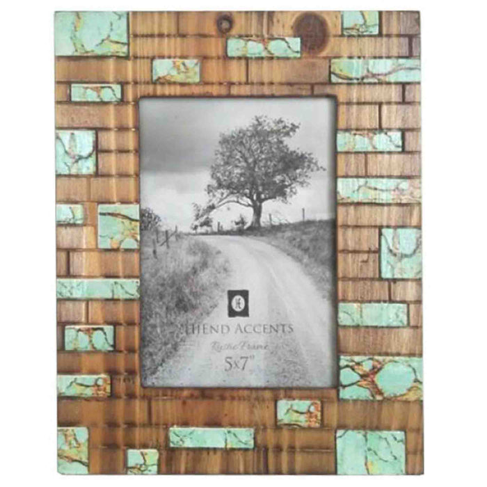 Turquoise Inlay - 5" x 7" Picture Frame 4 Per Carton - Tan / Turquoise