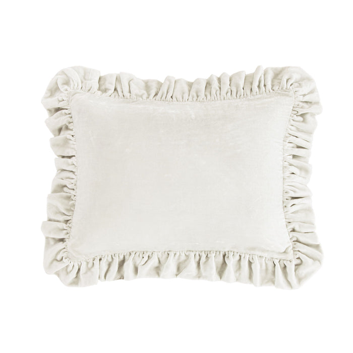 Stella - Faux Silk Velvet Ruffled Oblong Pillow - Stone