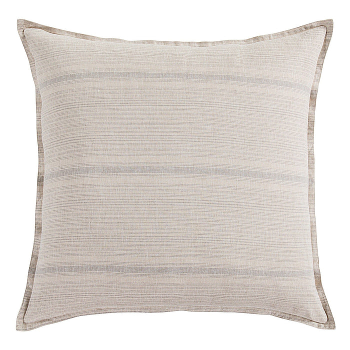 100% French Flax Linen - Variegated Stripe Euro Sham - Natural / Light Blue